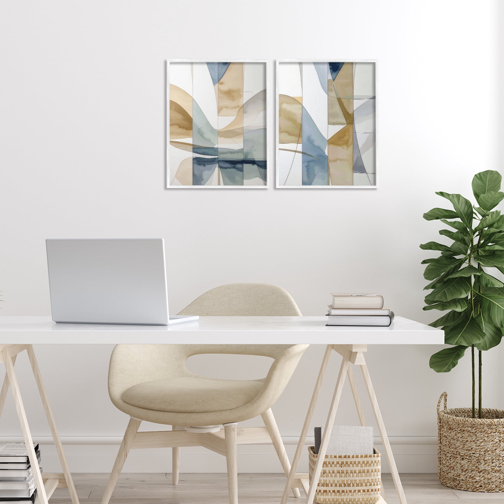 Stupell Industries Balanced Geographic Abstract 2 Piece White Framed Giclee Art Set, design by Alonza Saunders
