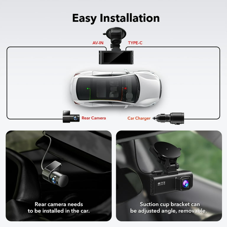 REDTIGER Dash Cam Front and Rear, 4K/2.5K Full HD Dash Camera with 3.18''  LCD Display, Dashcam with Night Vision, G-Sensor, Loop Recording, WDR, Free