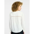 thumbnail image 3 of Time and Tru Women's Lace Yoke Half Button Shirt with Long Sleeves Sizes XS-XXXL, 3 of 6
