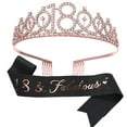 thumbnail image 2 of Yoyauz 18th Birthday Crown & Belt Glitter Satin Belt & Crystal Rhinestone Crown for Happy 18th Birthday Party Supplies Decorating 18th Birthday Party Accessories, 2 of 5
