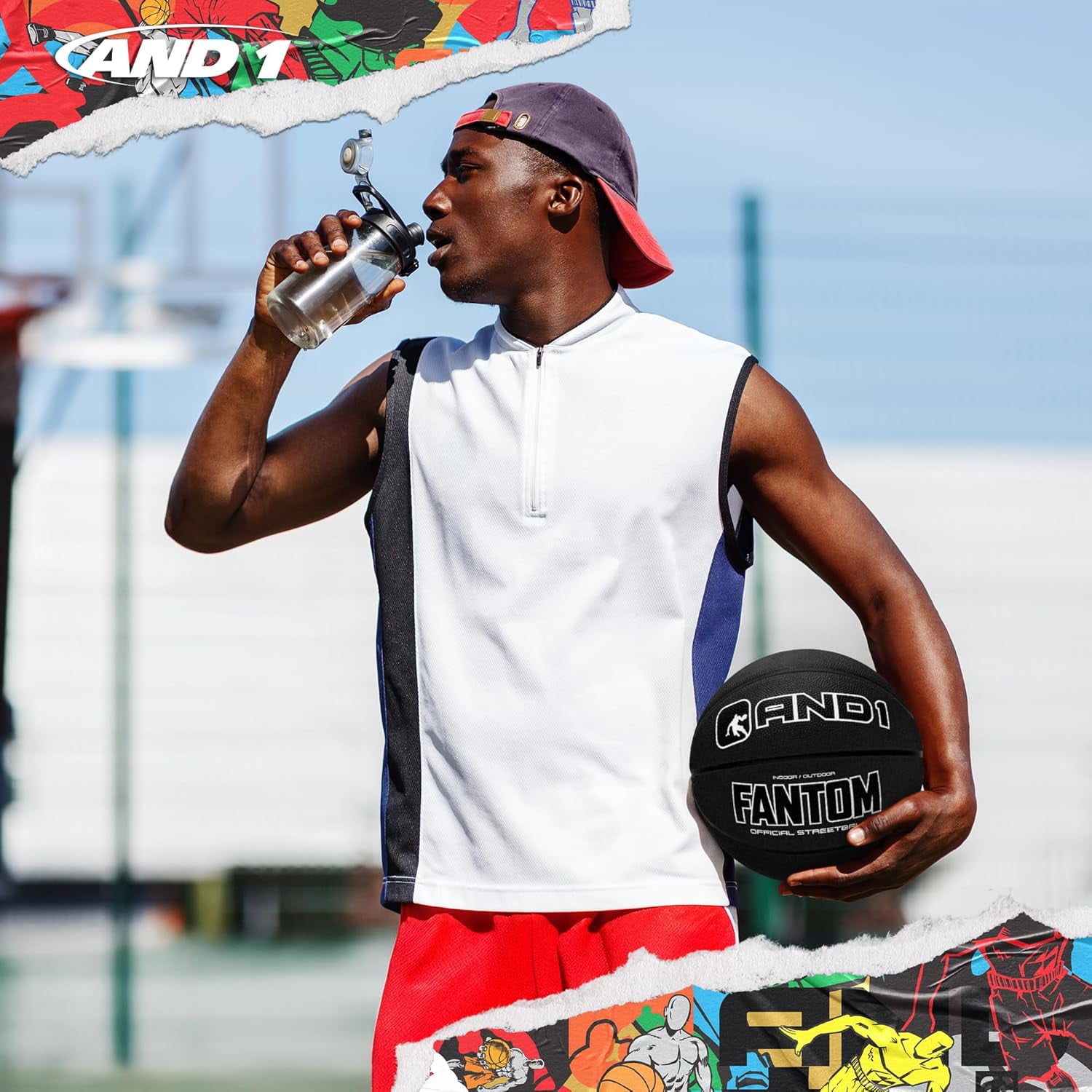 AND1 Fantom Graffiti Basketball - Size 7 Für Indoor & Outdoor, Gummiball Mit Deep Channels