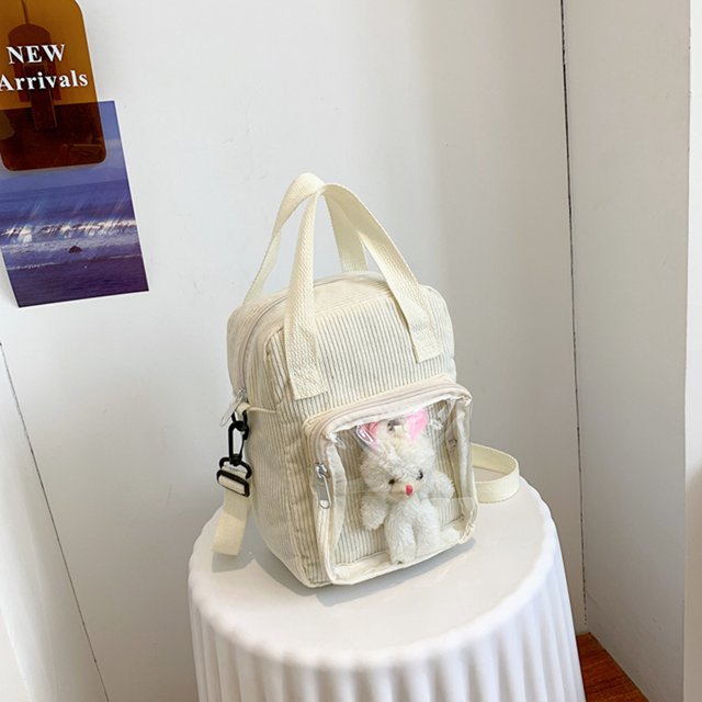 Bolsos Cruzados Bolso bandolera de pana Lindo de hombro de conejo Kawai para fiesta navideña (Beige)