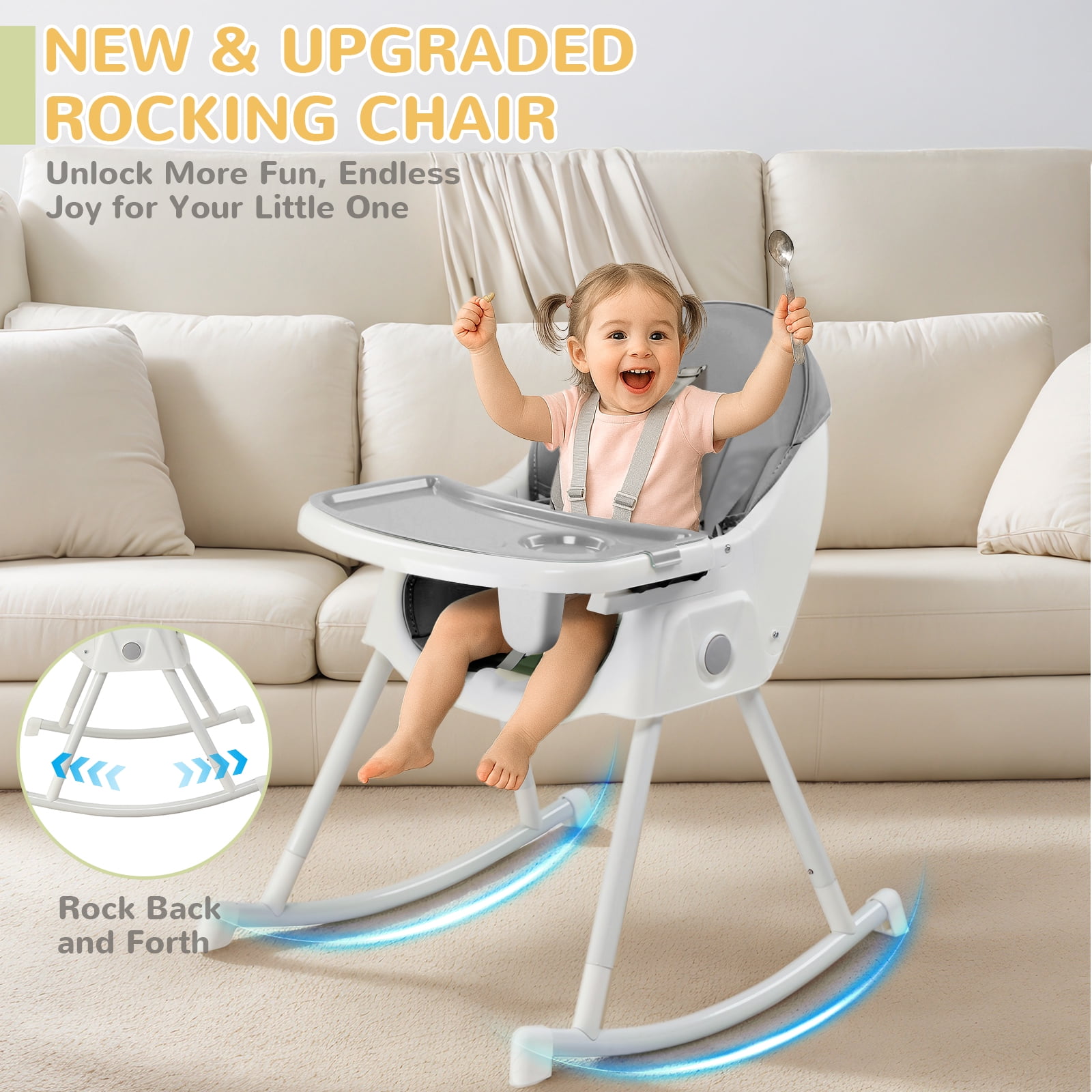 Ktaxon Baby High Chair, Convertible 6 in 1 High Chairs for Babies and Toddlers, Foldable Baby Highchair with 5-Point Safety Harness, Adjustable Dining Tray, Backrest & Height, Gray