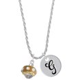 thumbnail image 1 of Delight Jewelry Goldtone Tan with Crystals Spinner Silvertone Script Initial Disc - G - Charm Necklace, 20"+3", 1 of 4