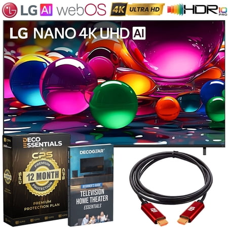 LG 85-Inch Nano 4K UHD AI NU70 Smart TV (2026) 85NU700BPUA Bundle with 1 YR CPS Enhanced Protection Pack, 6FT 4K HDMI Cable and Deco Gear Home Theater Beginner's Guide