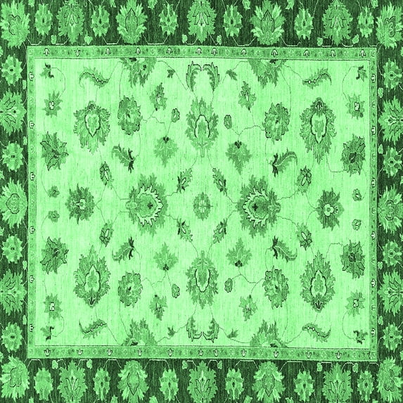 Ahgly Company Indoor Square Oriental Emerald Green Traditional Area Rugs, 7' Square