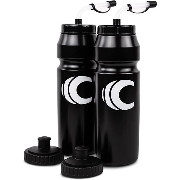 Cannon Sports 1 Liter Sports Water Bottle, BPA-Free, 34 Oz Capacity, Large Mouth, 2 lids (Straw and Squeeze), Great For Helmet Sports Such As Hockey, Lacrosse, Football, Boxing (2 Pack) (Black)
