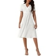 thumbnail image 2 of INSPIRE CHIC Robe Midi d'Été pour Femmes Col en V Manches Courtes Bouffantes avec Poches G Blanc, 2 of 6