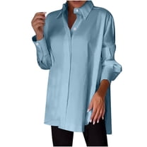 aidice Plus Size Shirts for Women Casual Lapel Neck Long Sleeve Button up Loose Office Workwear Tops
