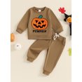 thumbnail image 2 of Suealasg Toddler Boys Halloween Clothes 6M 1T 2T 3T 4T Long Sleeve Embroidery Pumpkin Sweatshirt Sweatpants 2Pcs Kids Baby Boys Halloween Outfits, 2 of 7