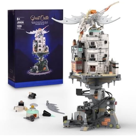 NWJ Magic Castle Architecture Building Set (1056 PCS) Fantasy Wizard Bank Street Model, Collectible Toy Bricks Set, Gift for Kids, Teens & Adults