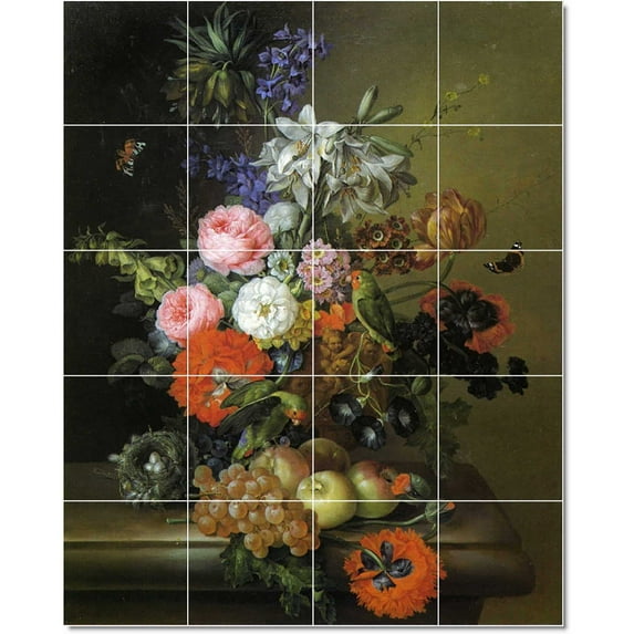 Ceramic Tile Mural-Franz Xaver Petter Flowers Painting 55. 12.75" w x 17" h using (12) 4.25 x 4.25 ceramic tiles