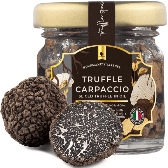 Gourmanity Truffle Carpaccio, Delicately Sliced Summer Truffle in Olive Oil, Deep Umami Flavor, Made in Italy, 1.23oz Jar