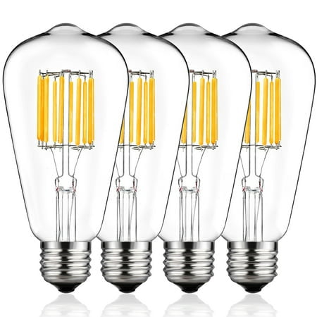 

4 Pack Filament Light Bulb ST64 LED Bulb 10W 100W Equivalent E26 2700K 1800 Lumens Indoor Outdoor Lighting Lamp for Porch Garage