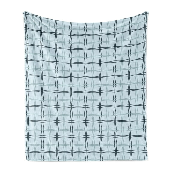 Blue Soft Flannel Fleece Throw Blanket, Square Patterns with Wavy Lines Spring Picnic Inspired Image, Cozy Plush for Indoor and Outdoor Use, 60" x 80", Almond Green Slate Blue, by Ambesonne