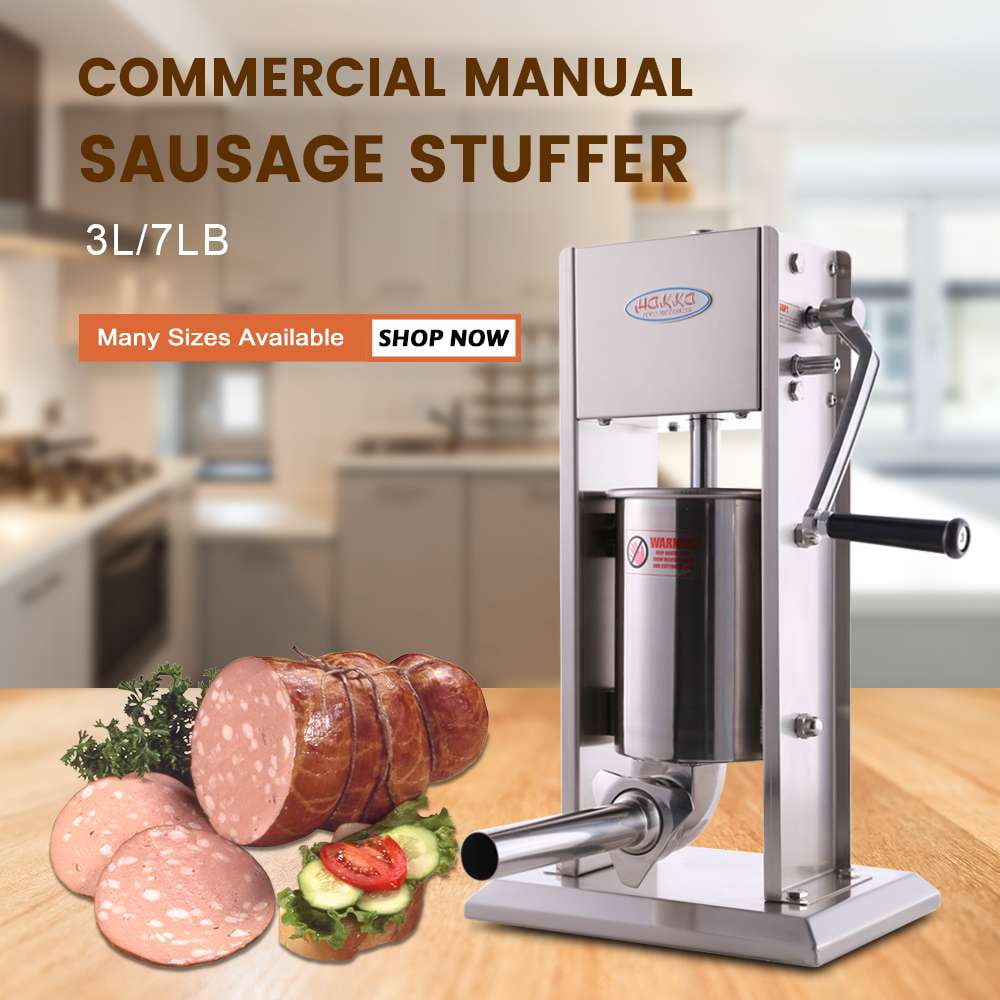 Hakka Brothers 7 Lb, 3 L Commercial Sausage Stuffer 2 Speed Stainless Steel  Vertical Sausage Maker