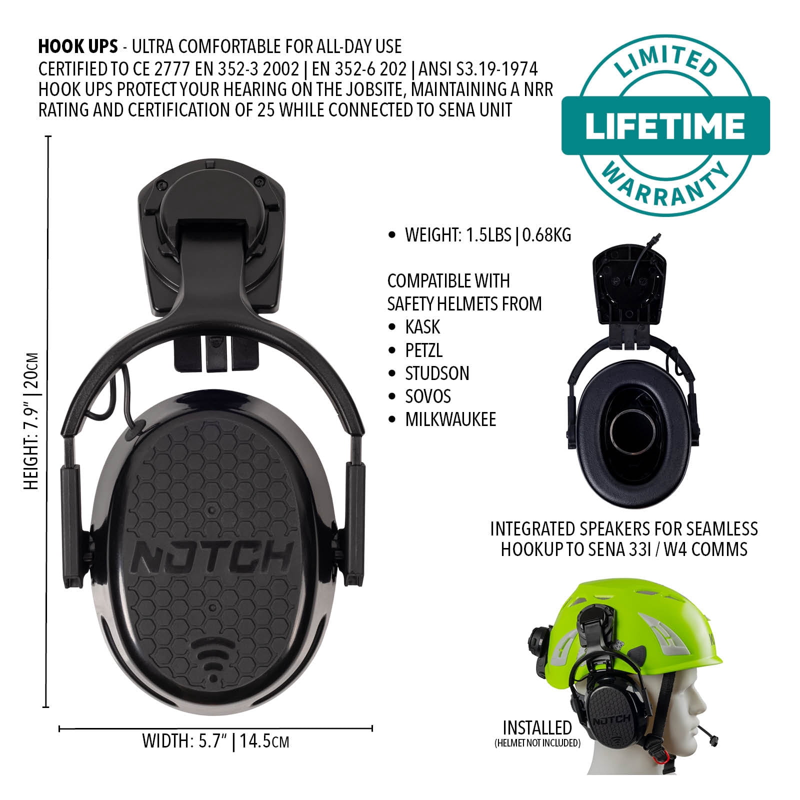 Notch Hook Ups - Helmet Mount Integrated Speakers with Hearing Protection (99292W)