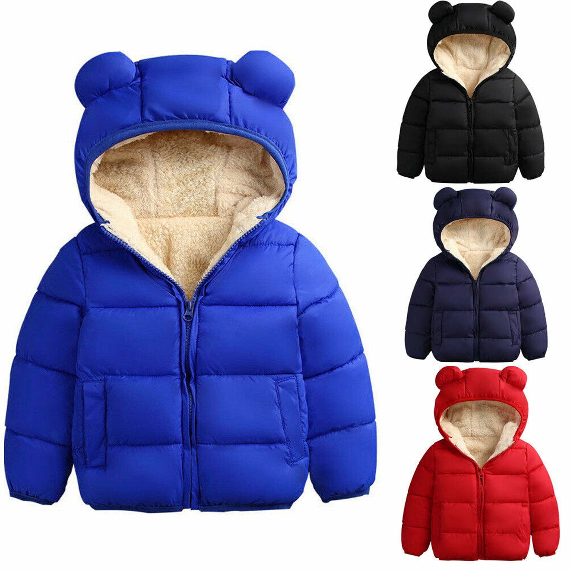 Baby Kids Girls Boys Hooded Ear Coats Winter Warm Outerwear Jacket Clothes 