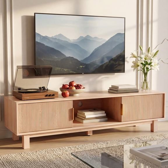 ModFusion 59" Fluted TV Stand with Power Outlets, Wooden Living Room Entertainment Center, Large Storage Console Compatible with 65 Inch Televisions