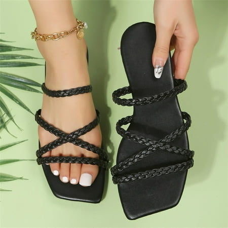

Slippers for Women Gnobogi New Summer Flats Casual Beach Sandals Women s Slotted Square Head Slippers