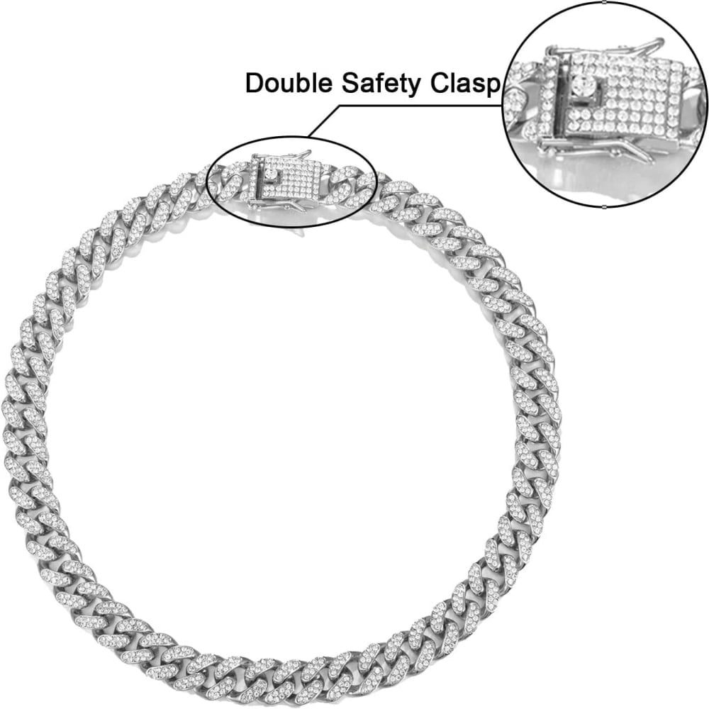 Cuban Link Chain Miami Cuban Necklace Gold/Silver Plated Diamond Cut Stainless Steel Chain for Men Women 13mm Iced Out Hip Hop Jewelry