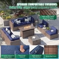 thumbnail image 4 of Clouddwell 11 Piece Patio Furniture Set with 44” Fire Pit Table Wicker Rattan Patio Conversation Set Outdoor Sectional Sofa Set with Coffee Table and Blue Cushions(Waterproof Cover Included), 4 of 9