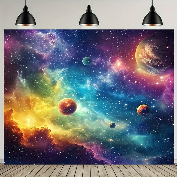 Cosmic Nebula Backdrop Rainbow Galaxy Stars Universe Planet Moon Earth Bokeh Halo Photo Background Room Decor Kids Birthday Adult Portrait Shoot Studio
