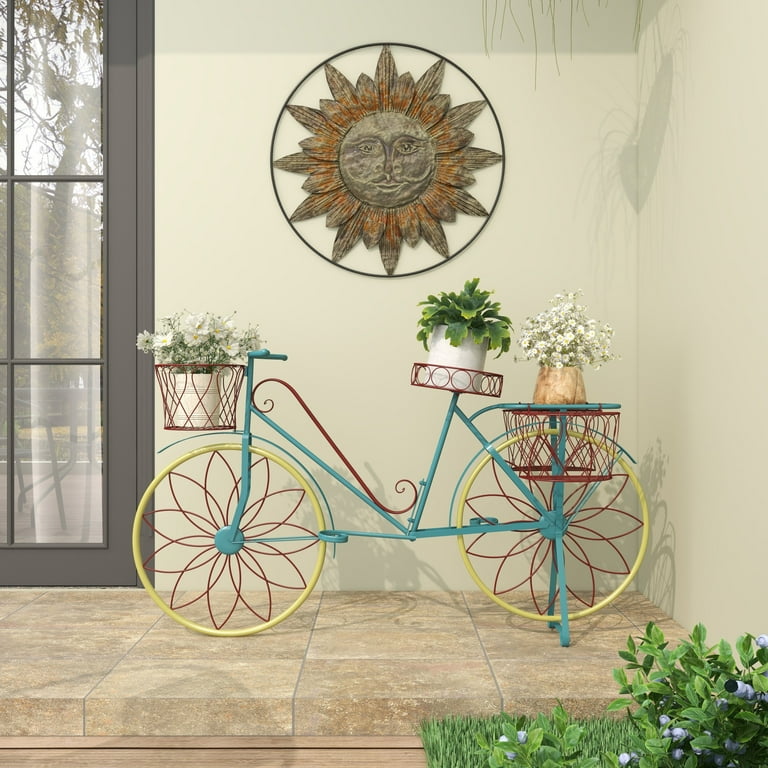 DecMode Vintage Turquoise/Red 3 Tier Bicycle Inspired Metal