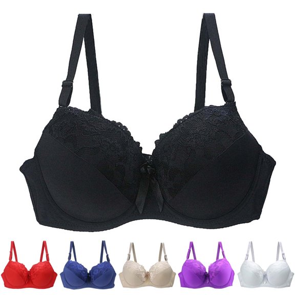 Gymayou Women Plus Size Thin Lace Splice Underwire Bra Floral Embroidery Lace Push Up Full Coverage Bra Adjustable Strap Bras Beige 100D