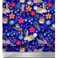 thumbnail image 1 of Soimoi Cotton Jersey Fabric Floral,Rabbit & Porcupine Cartoon Printed Fabric 1 Yard 58 Inch Wide, 1 of 1