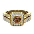 thumbnail image 4 of Champagne Diamond Wedding Ring Set Round Cut Diamond Cushion Halo Rings Split Shank 14K Gold 1.25 Carat (F,VS1), 4 of 5