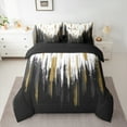 thumbnail image 2 of Manfei Abstract Oil Painting Twin Bedding Sets 7pcs, Black Gold Ombre Bedding Comforter Set, Watercolor Brush Strokes Sheet Sets, Luxury Bedroom Decor, 2 of 8