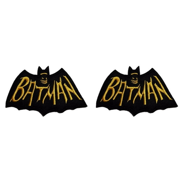 Batman Logo on Black Cape 3 1/2" Wide Embroidered Set of 2 Patches