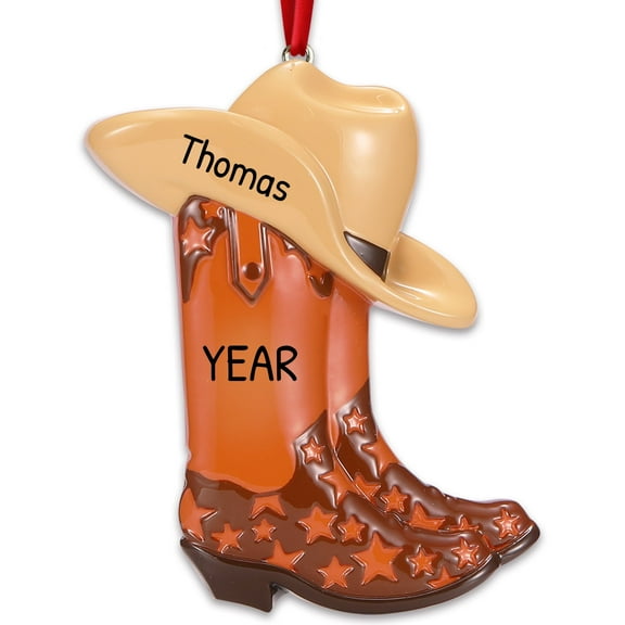 Personalized Christmas Boots Ornament 2024 - Custom Ornaments Blue Cowboy Boots with Hat Ornament Customized Western Themed Christmas Ornaments Gifts for Boys Blue Boots Ornaments for Christmas Tree