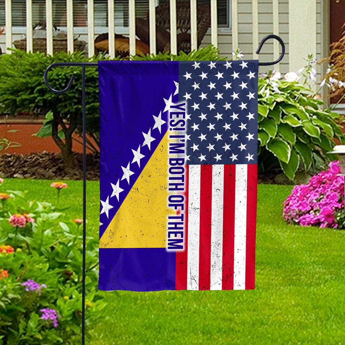 American Half Bosnia And Herzegovina Flag Bosnian Friendship U.S.A My Home My Blood House Flag, Double-Sided Decorative Outdoor Flag, Patriotic Polyester Yard Flag 29.5 x 39.5 in
