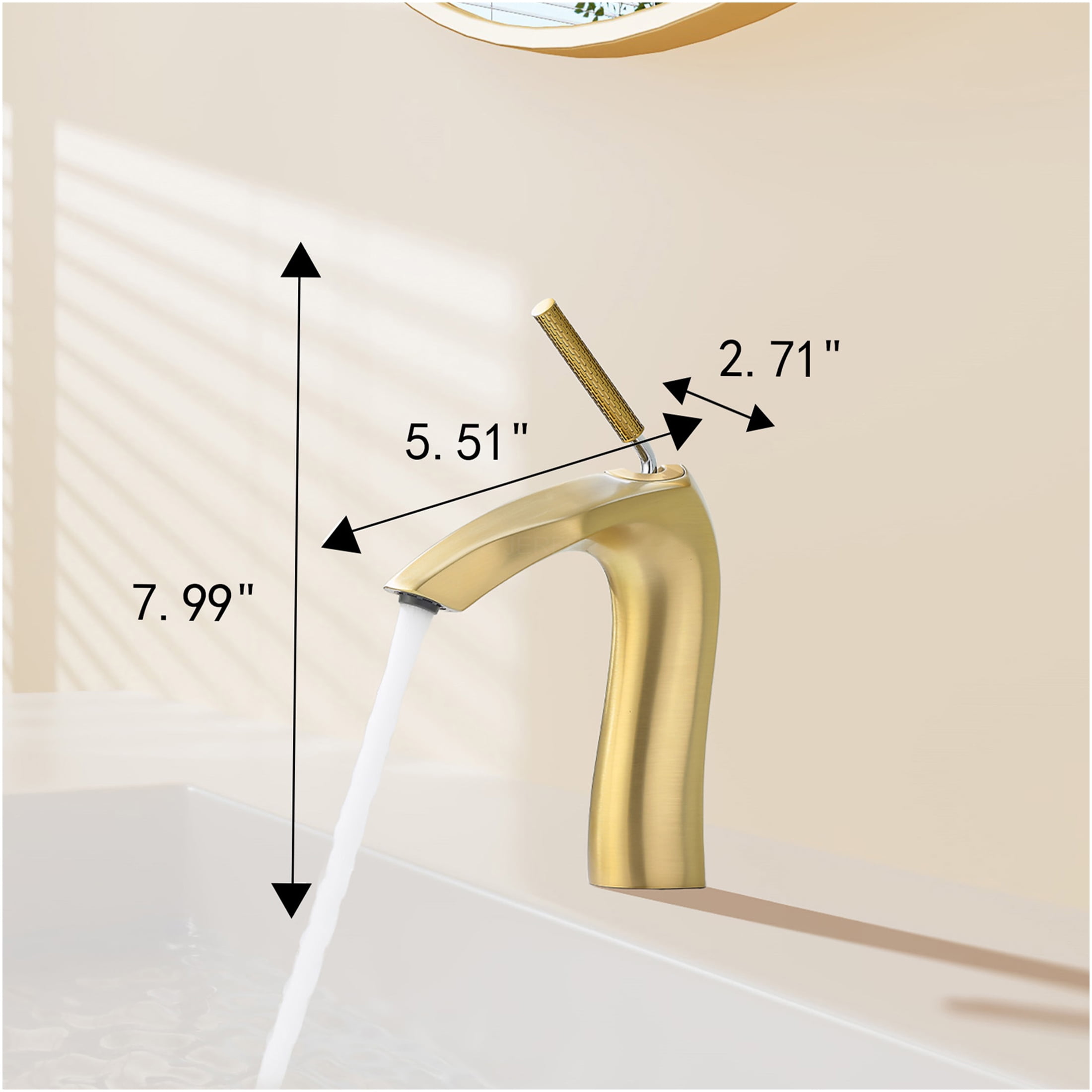 JERFIT Single Handle Bathroom Sink Faucet in Brushed Gold, 1.75 GPM Water-Saving, Deck Mount Single Hole Brass Vessel Lavatory Faucet with Aerated Flow