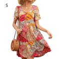 thumbnail image 1 of Vestido Bohemia Jumpingount Manga Corta Escote en V Mujer S Rojo y Amarillo, 1 of 7