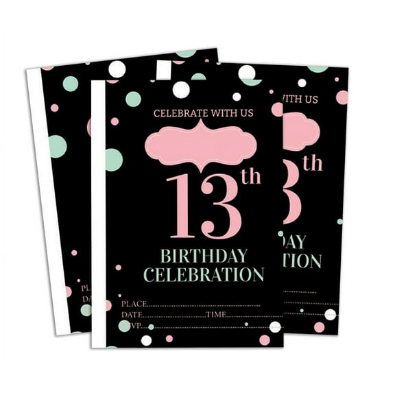 Darling Souvenir Black Birthday Invitation Card Printable Fill or Write In Blank Invites Party Supplies Pack Of 28 5 x 7 Inches