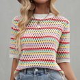 thumbnail image 5 of Short Sleeve Sweater Sevevn Women's Fashion Striped Round-Neck Loose Hollow Out Casual Short Sleeve Sweater, 5 of 8