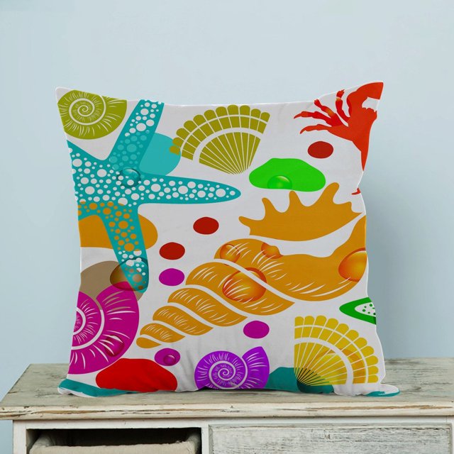 ABPHQTO Colorful Sealife Starfish Crab Funda de almohada Funda de almohada Protector de almohada Dos lados 45x45 cm ABPHQTO PillowC21-18x18