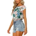 thumbnail image 4 of Allegra K Women's Summer Boho Boat Neck Lace Cap Sleeve Hawaiian Floral Blouse Top, 4 of 6