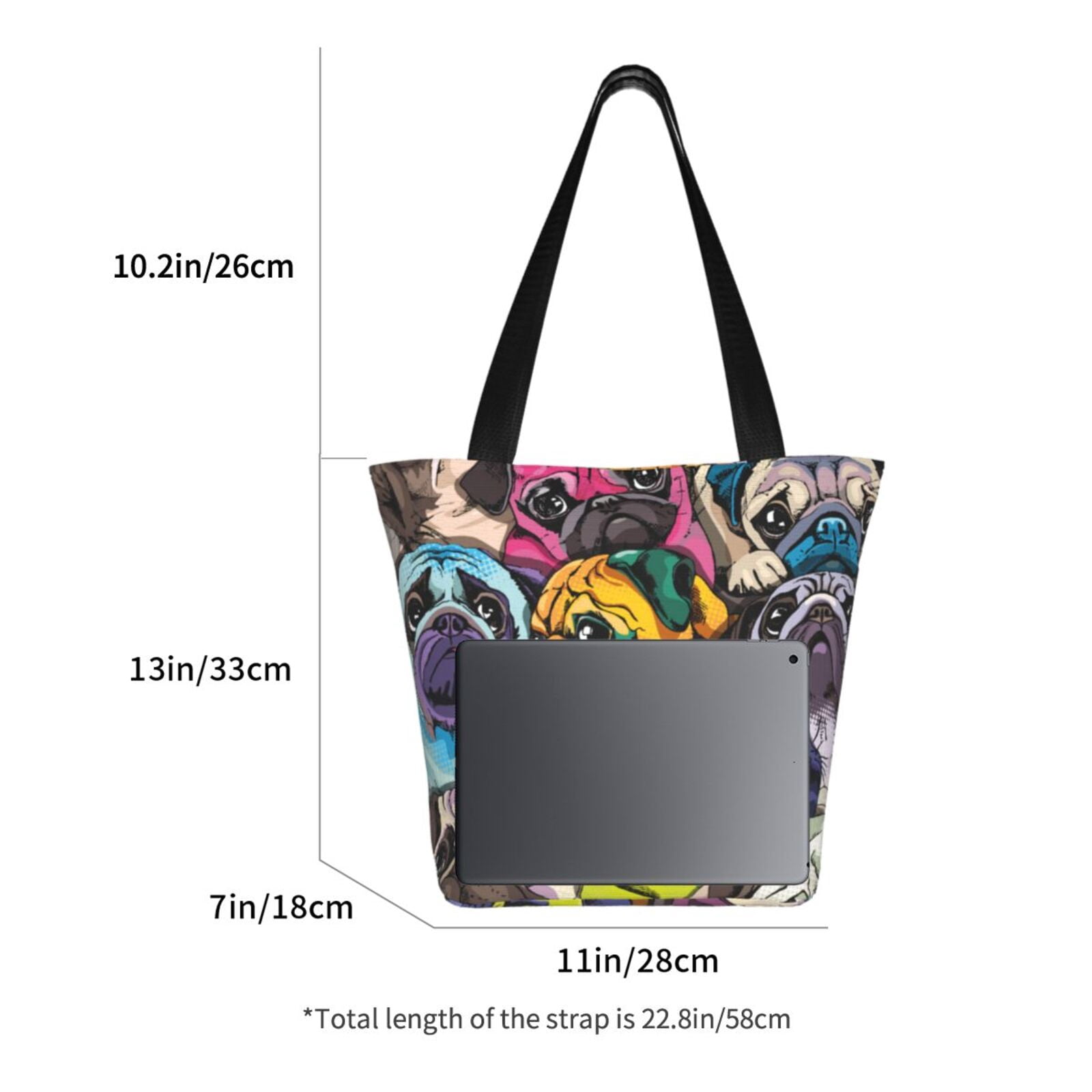 Ratiio Colorful Pug Print Shoulder Bag for Women, Polyester Crossbody Purse Lightweight Handbag for Daily Travel and Casual Use