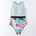 thumbnail image 3 of Traje de baño de una pieza sin espalda a rayas con cuello redondo para mujer, 3 of 5