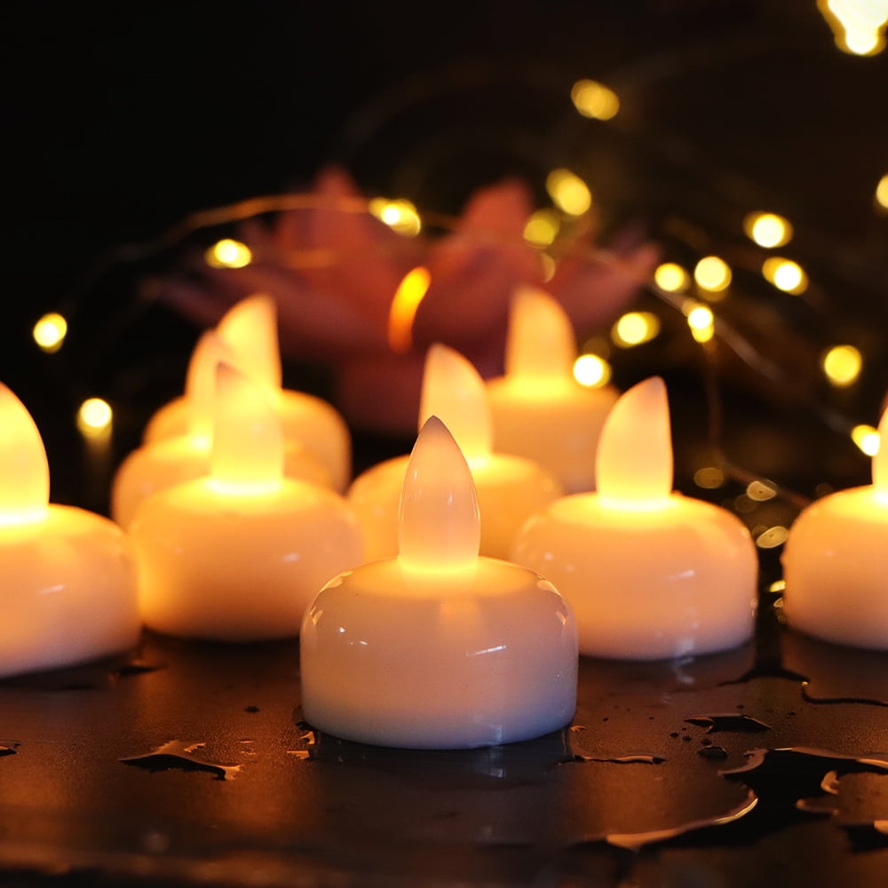 FCMSHAMD 24 Pcs White Flameless Floating Candles, Warm White Led Flickering Tealight Candles in Bulk, Decor for Wedding, Party, Centerpiece, Pool, Christmas