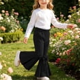 thumbnail image 3 of dazeni Toddler Girls Bell Bottom Pants 0-7 Years Cute Bow Ruffle Flare Pants High Waisted Bootcut Trousers Stretchy Dance Pants Black 6 Years, 3 of 9