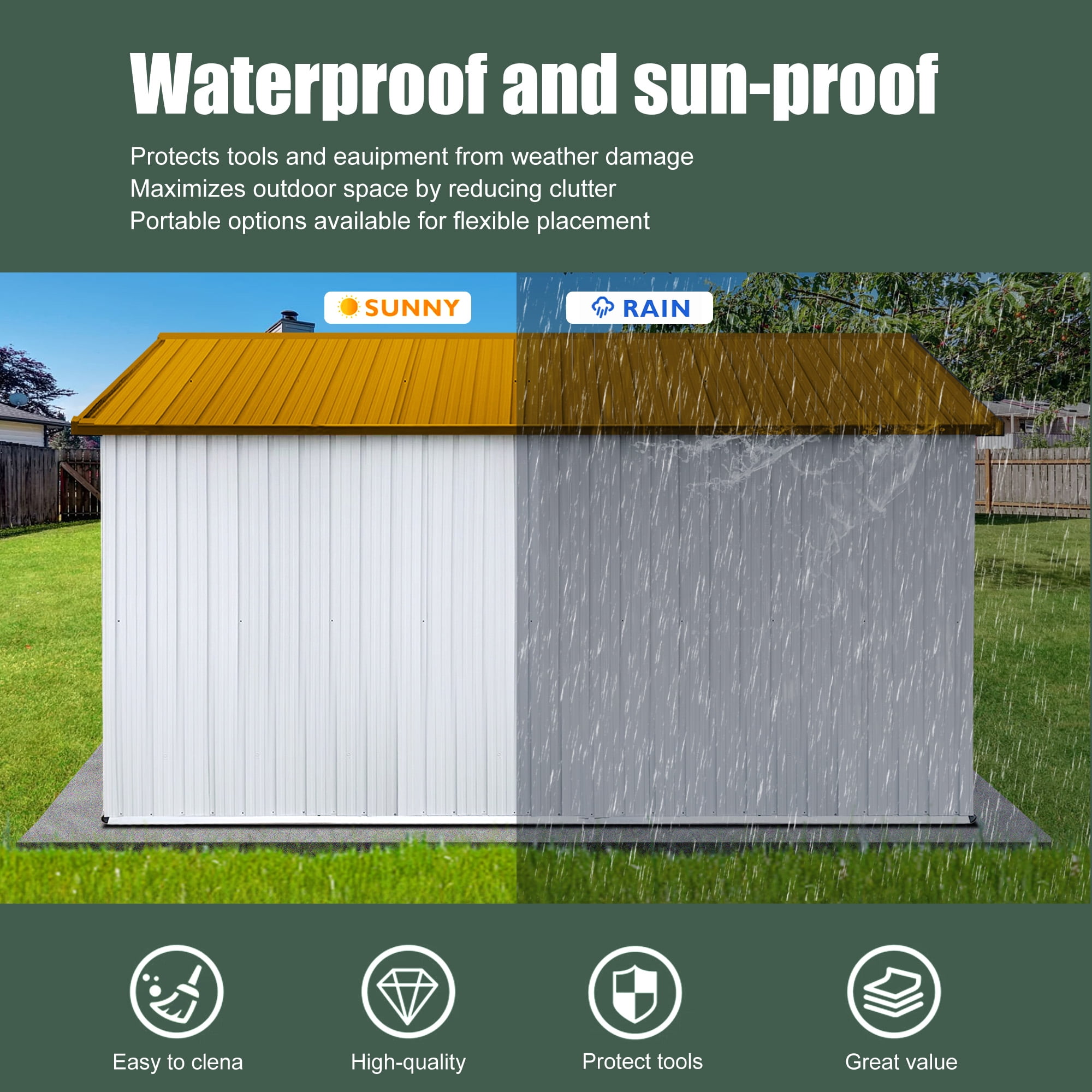 Aukfa 12FT x 10FT Outdoor Storage Shed, Metal Shed Storage with Window, Roof Slope Tool Shed with Door and Padlock for Backyards, Patio Lawns and Outdoor, Yellow