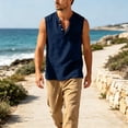 thumbnail image 2 of Tank Tops Men Cotton Linen Sleeveless Button Up V Neck Shirts Summer Casual Vacation Tee, 4XL, 2 of 6