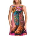 thumbnail image 1 of Naloa Bottes de Cowboy avec Imprimé Fleurs Robe d'Été Décontractée de Printemps pour Femmes, Robe de Plage Sans Manches Col Rond Ample, 1 of 7