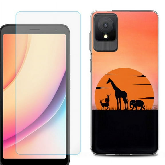 For TCL K11 Phone Case Cover, Shockproof Case with Tempered Glass Screen Protector, by OneToughShield - Sunset Safari