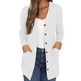 thumbnail image 2 of ManxiVoo Women's Ribbed Knit Cardigan with Pockets Lightweight Long Sleeve Open Front Cover Up Cozy Lounge Wear for Fall L Size White, 2 of 9
